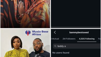 Nollywood couples and former Big Brother Naija reality tv stars - Teddy A and Bam Bam have both unfollowed each other on Instagram, and are heading for a possible div0rce. 4 FB IMG 1770735476654