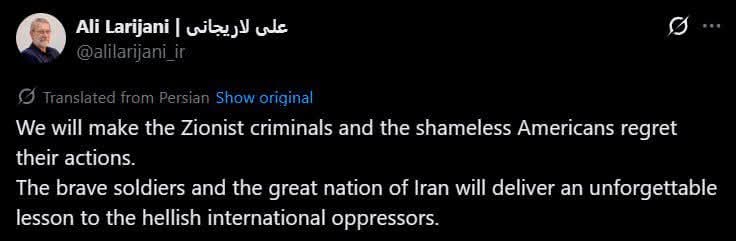 The Secretary of Iran's Supreme National Security Council, Ali Larijani is alive and has tweeted: 1 FB IMG 1772317026588